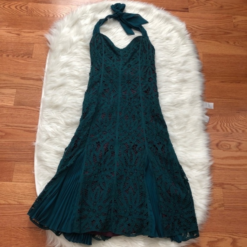 Betsey Johnson Teal Lace Overlay Halter Dress